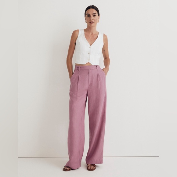 The Harlow Wide-Leg Pant in 100% Linen, Shaded Pink - Picture 1 of 5